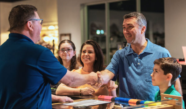 happy customers with Billiard Factory sales associate